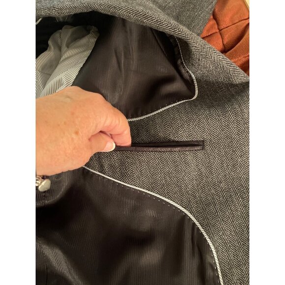 Mens Herringbone Blazer Jacket 52T 100% Wool Gray - Picture 16 of 16